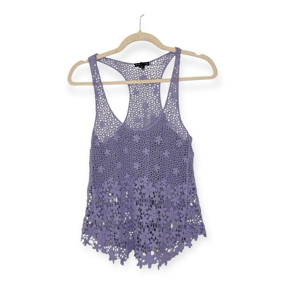 FANG Tops - F.A.N.G Lavender Y2K Crochet Lace Tank Top Floral Knit Boho Festival Small